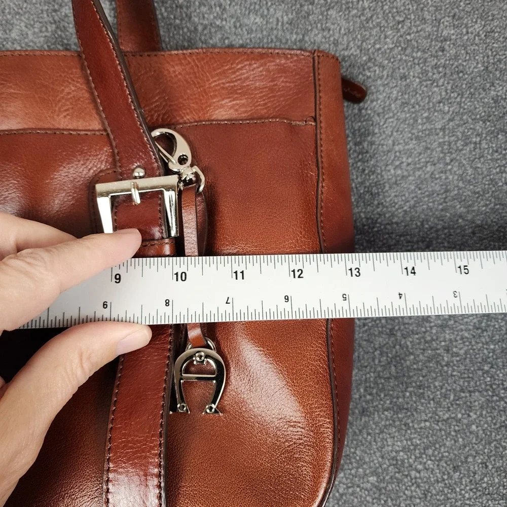 Etienne Aigner Cognac Brown Leather Tote Shoulder Bag Buckle‎ Detail 86545